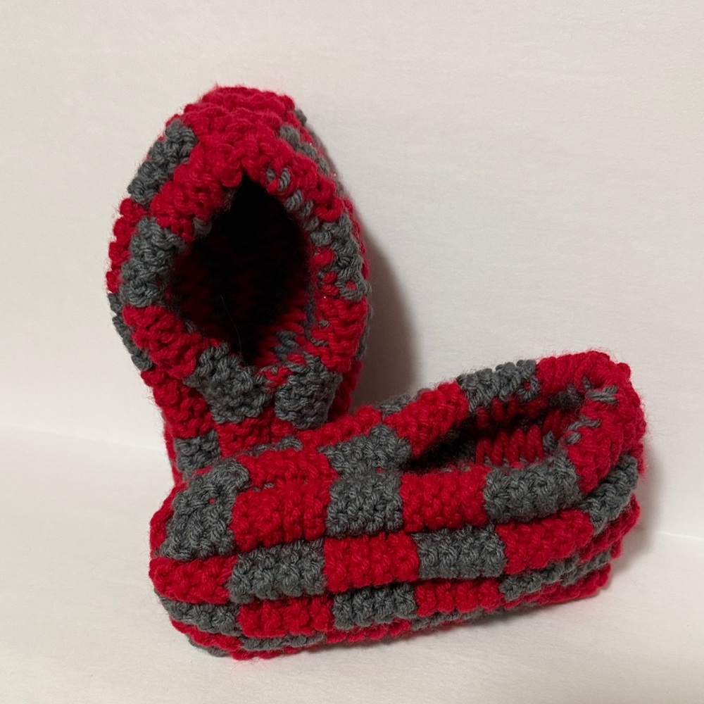 Red and Gray crocheted kids Slippers